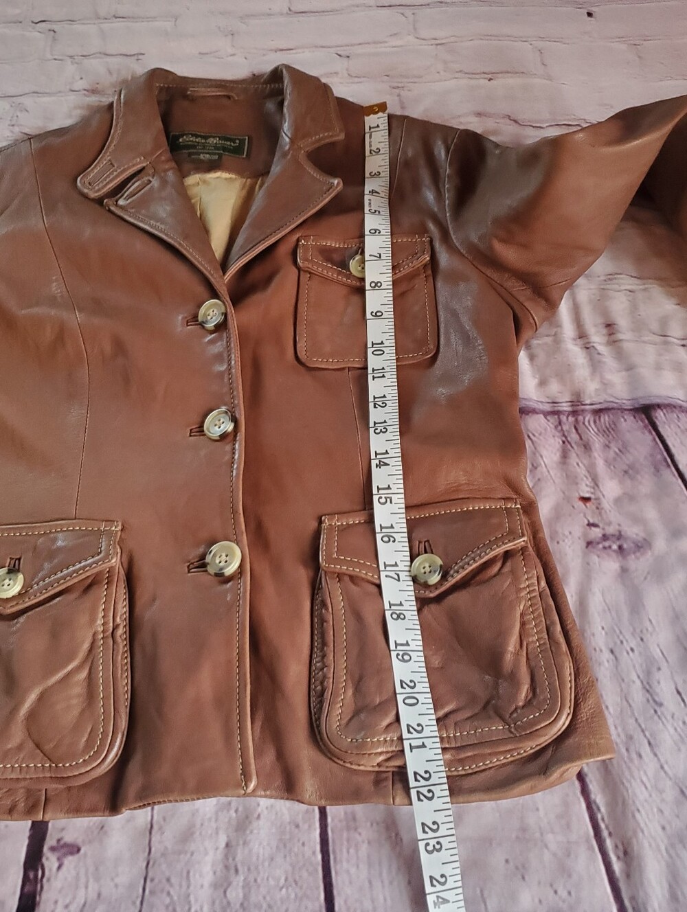 Eddie Bauer Brown Leather Moto Jacket Vintage Button-up Punk Gothic Rock Y2K Med - Picture 12 of 13